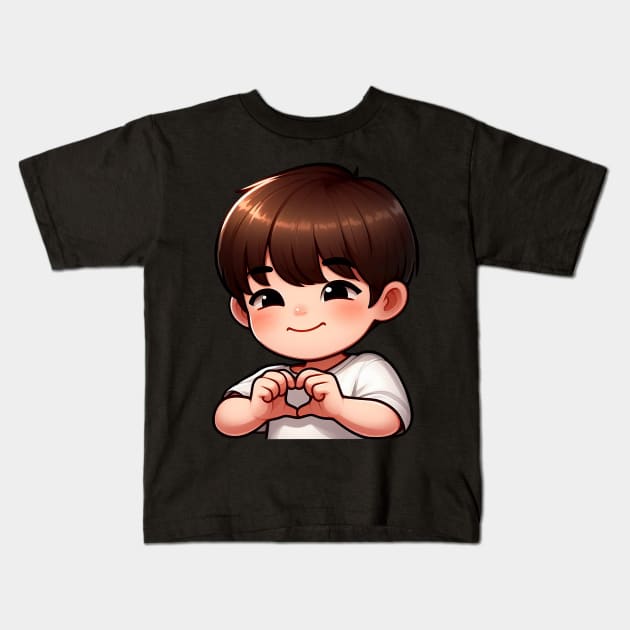 Cool Guy Korean Finger Hearts Kpop Kids T-Shirt by Plushism